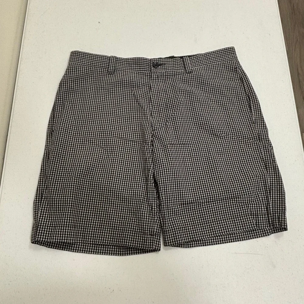 J.Crew Mens Gingham Chino Shorts Navy Blue White Check Cotton Size 35